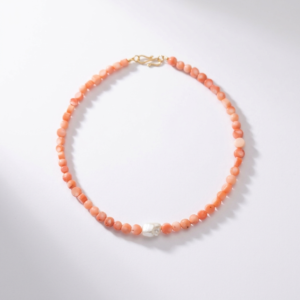 Bamboo Coral Necklace with white coin Pearl