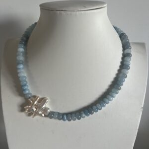 Aqua blue rondelle Necklace with double kiss baroque pearl