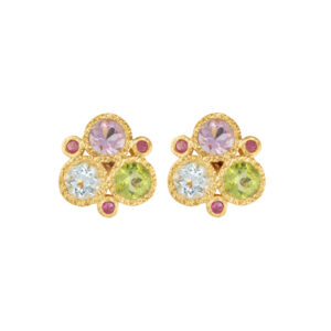 Trio Earring Blue Topaz Amethyst and Peridot - Gold