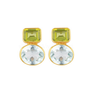 Cara Earrings - Peridot and Blue Topaz Gold