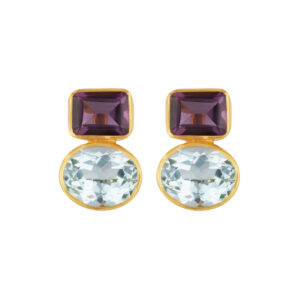 Cara Earrings - Amethyst and Blue Topaz - Non pierced