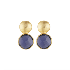 Iolite and Gold Pebble Earrings