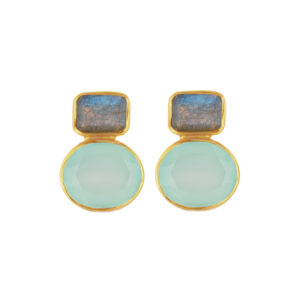 Cara Earrings - Labradorite and Aqua Chalcedony Gold
