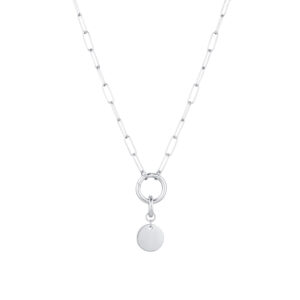 Charm Ring Necklace with Disc Charm - Silver