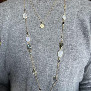 Moonlight mixed stones Necklace - Long/  Gold