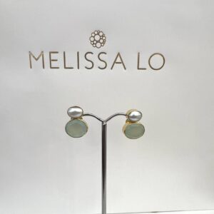 Cara Earrings - Pearl and Aqua Chalcedony - Non pierced