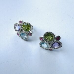 Trio Earring Blue Topaz Amethyst and Peridot - Silver