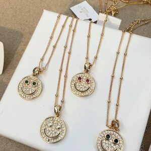Smiley pendant Necklace - Blue