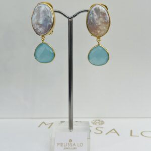 Pearl drop Earrings  - Aqua Chalcedony